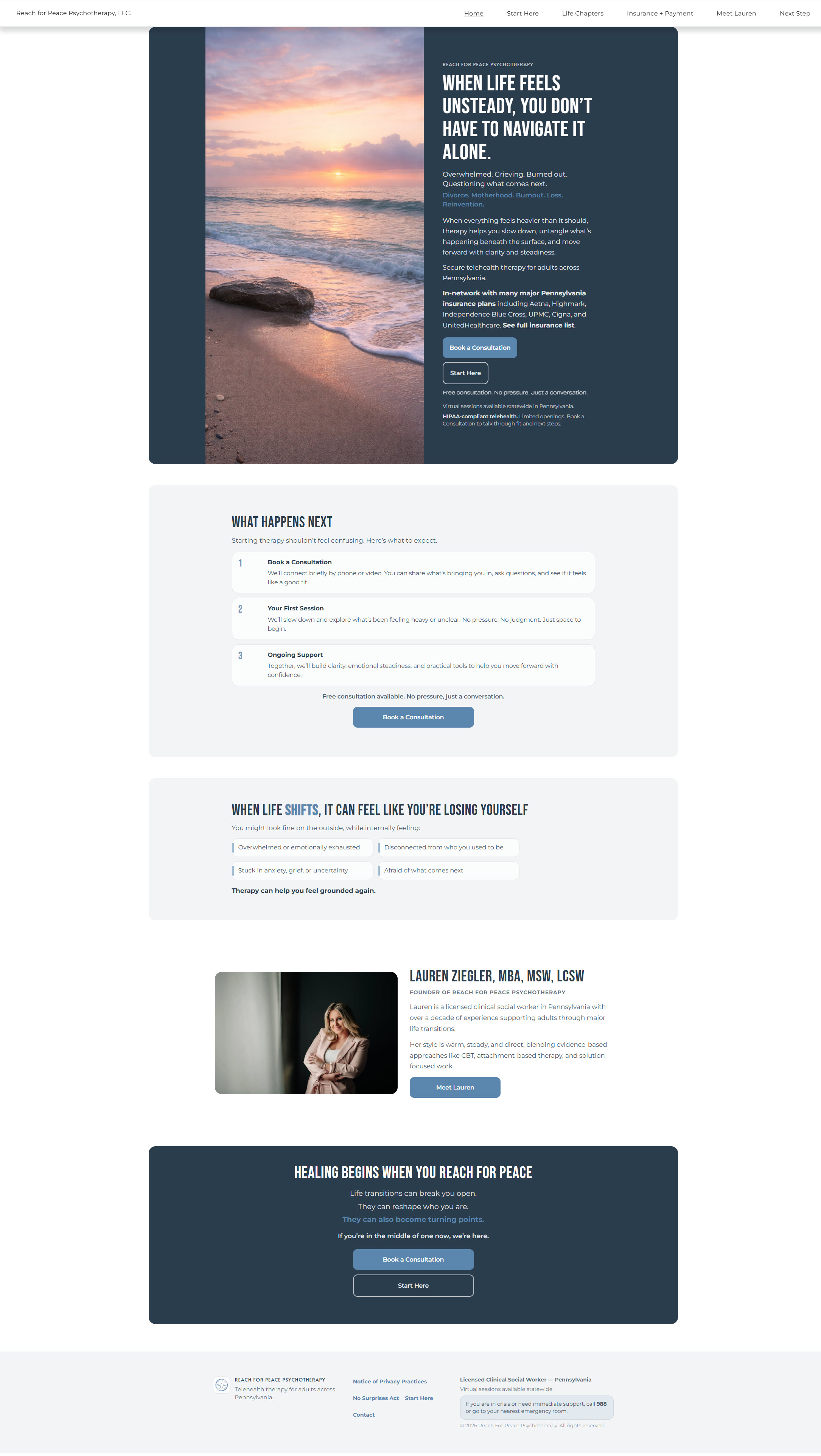 Reach for Peace Psychotherapy redesigned website